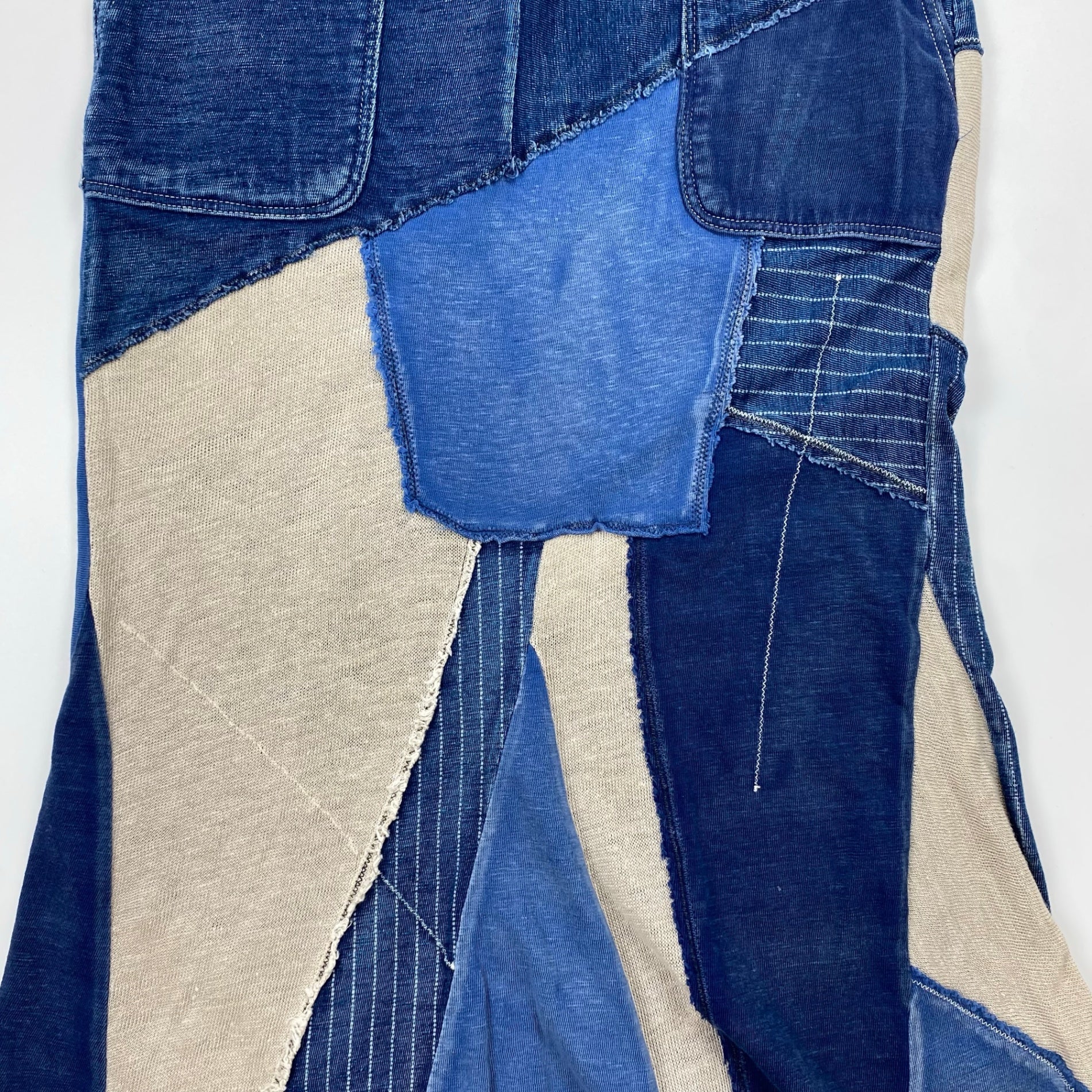 KAPITAL キャピタル / パッチワーク インディゴ タイト ロングスカート コットン リネン SIZE:XS