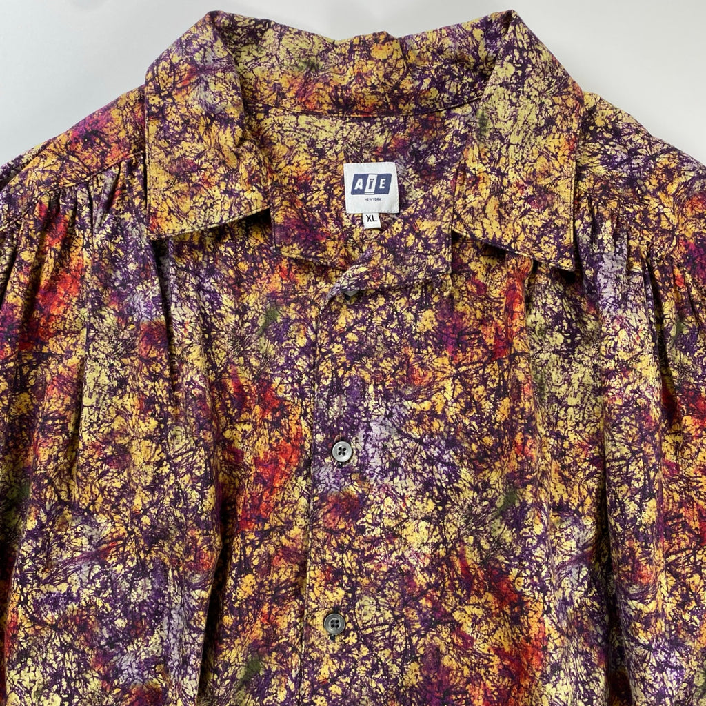 AiE エイアイイー NEPENTHES ネペンテス / ペインターシャツ Marble batik Print 総柄 ギャザー  SIZE:XL