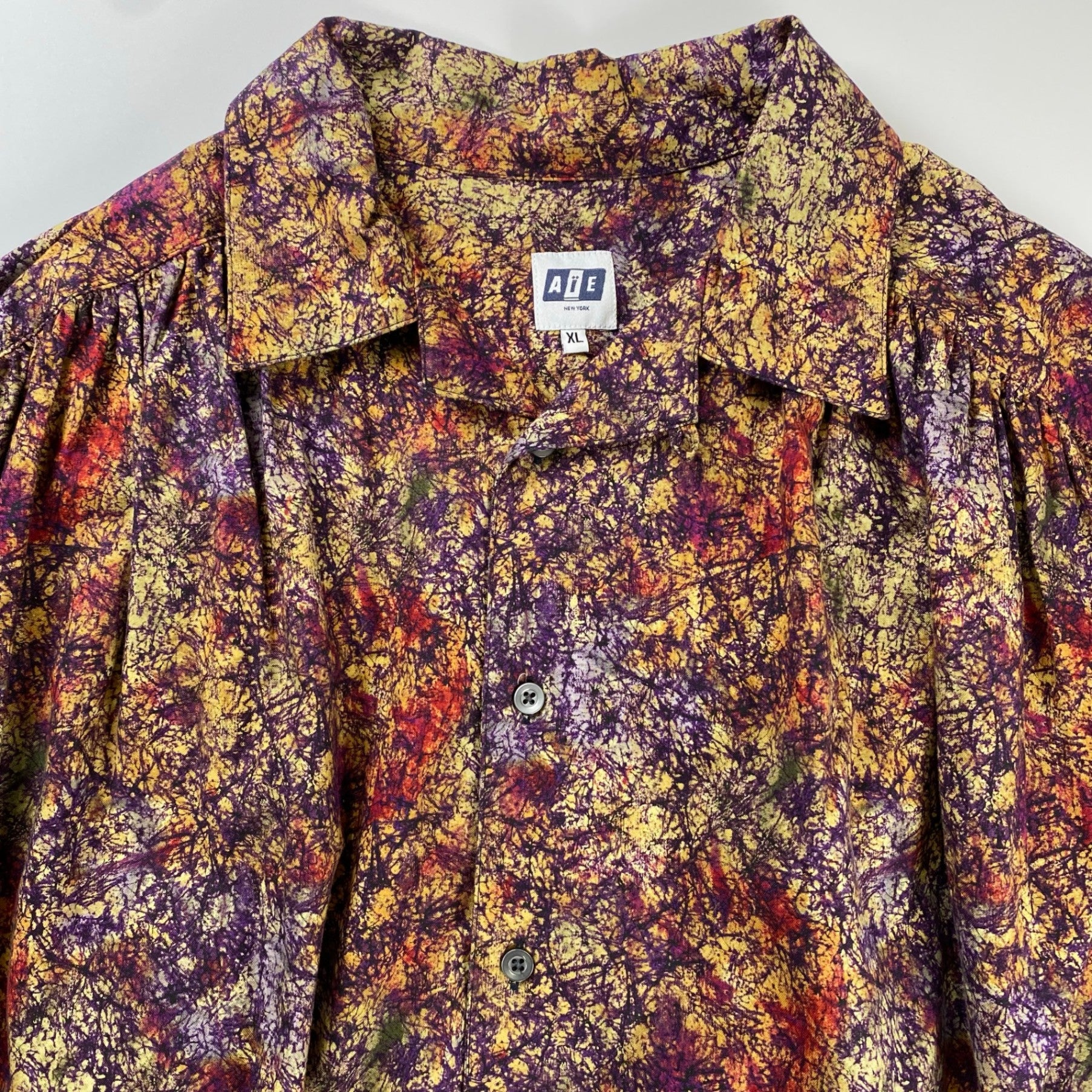 AiE エイアイイー NEPENTHES ネペンテス / ペインターシャツ Marble batik Print 総柄 ギャザー  SIZE:XL