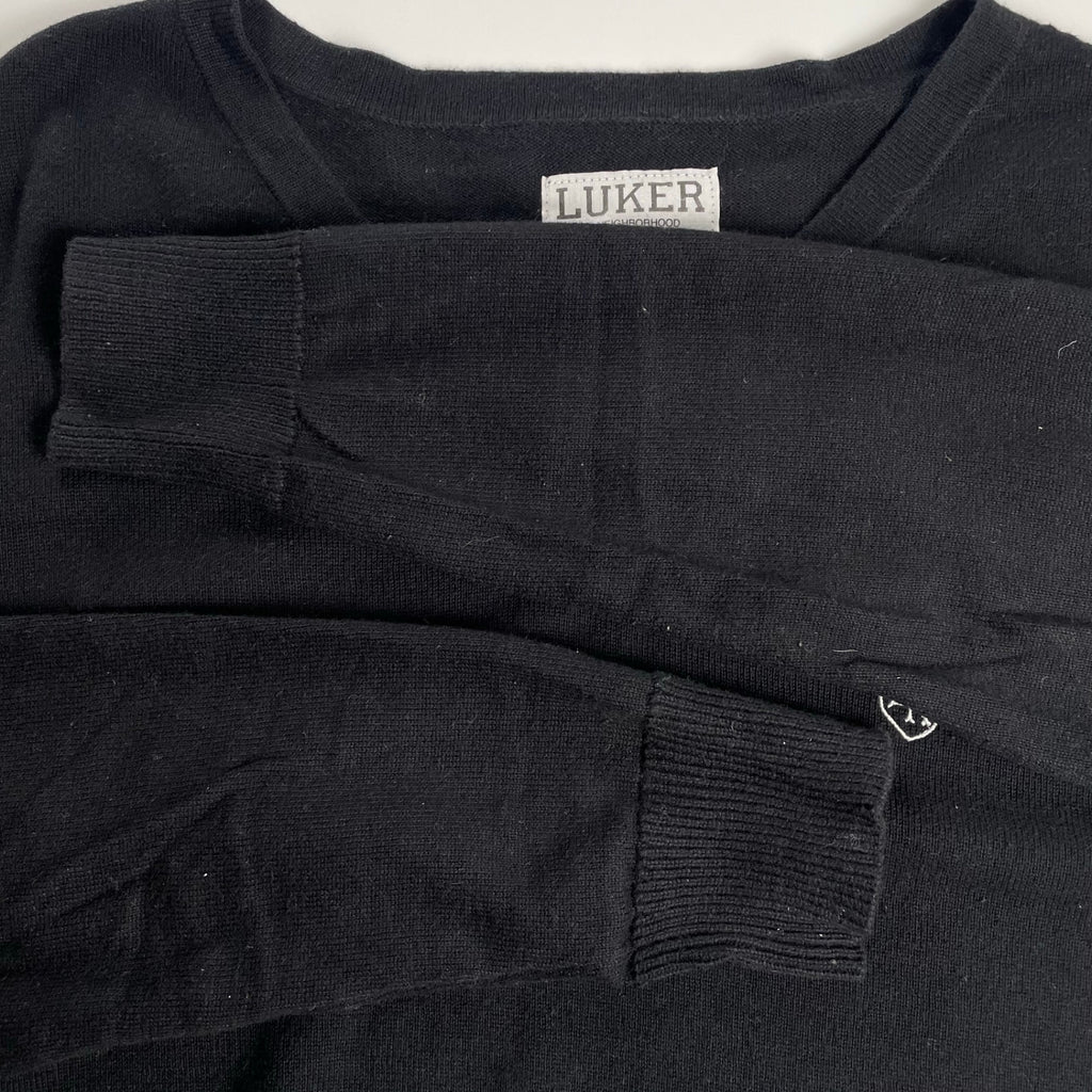LUKER by NEIGHBORHOOD ルーカー バイ ネイバーフッド / Vネック チェッカーフラッグ柄ニット ブラック SIZE：M