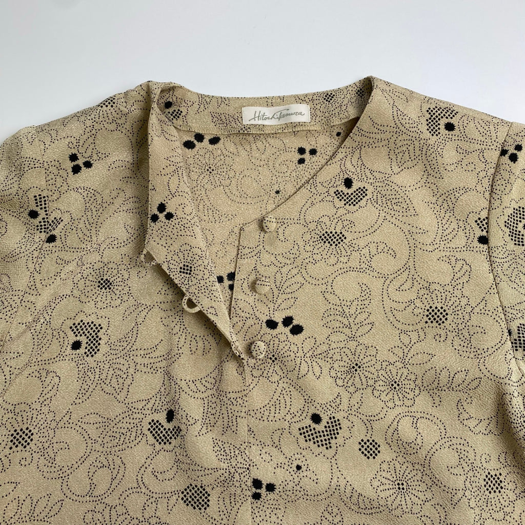 Hitoshi Tamura 詩仙堂 / ちりめん 点描 ワンピース くるみボタン 日本製 参考定価：35,000程度
