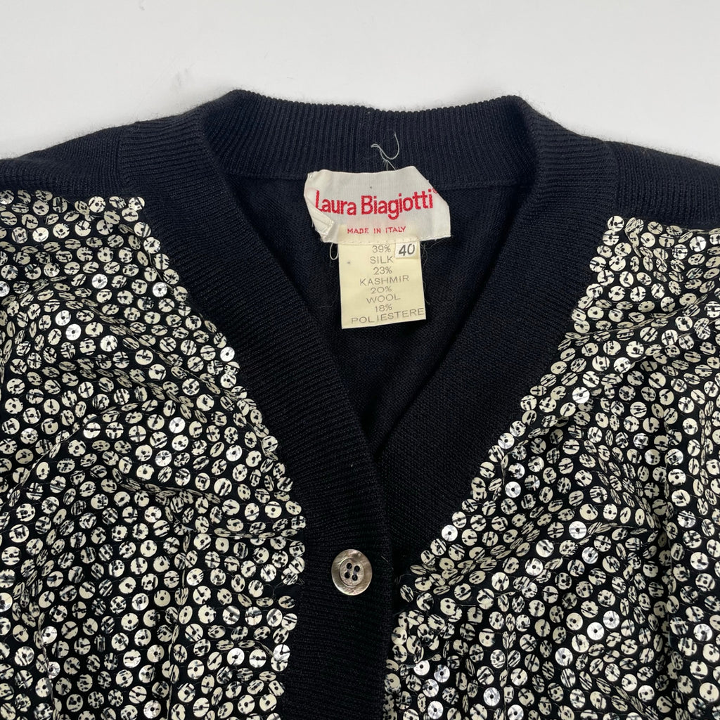 EURO VINTAGE ユーロヴィンテージ / シルクカシミヤMIX スパンコールカーデ イタリア製 SIZE：40