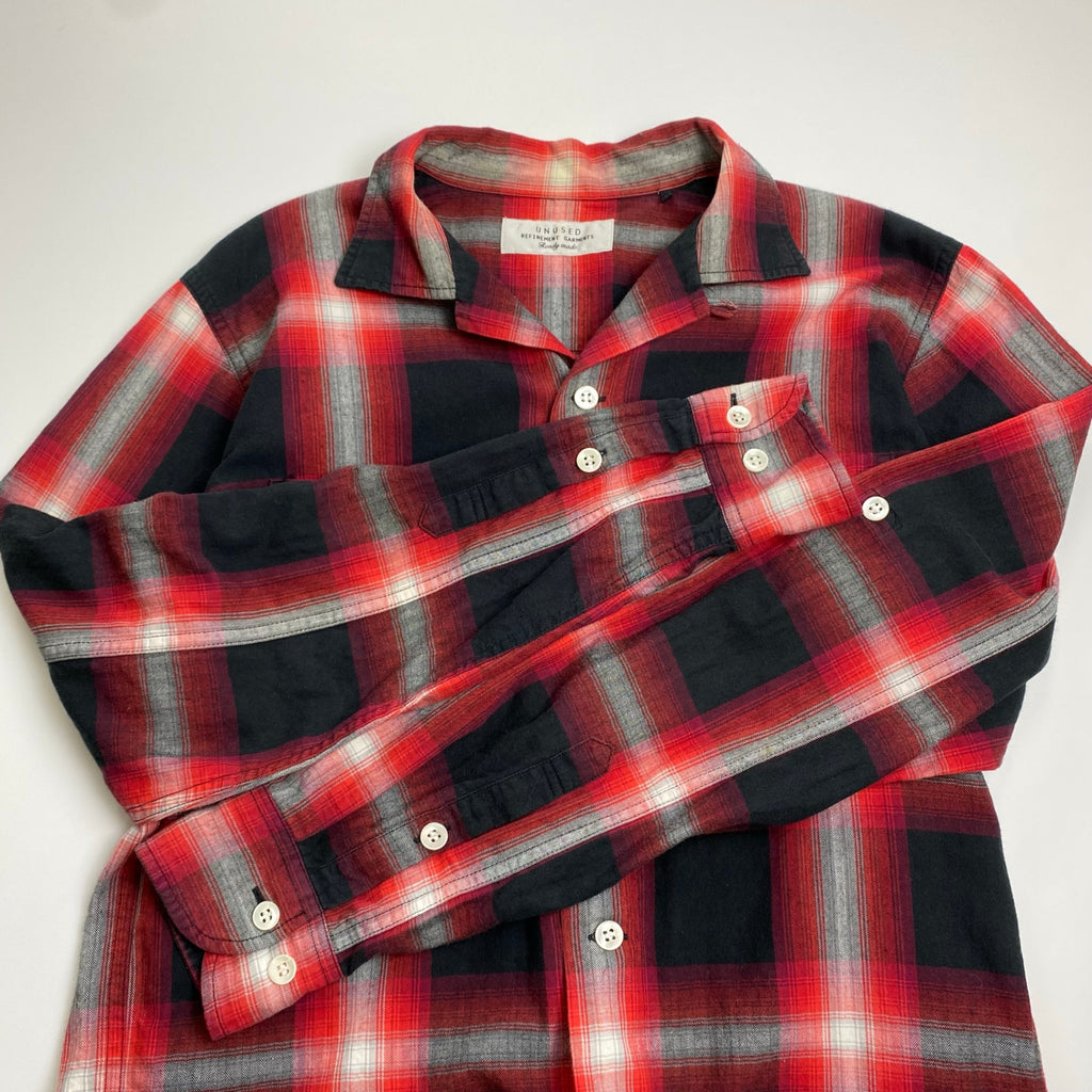 UNUSED アンユーズド / オープンカラーシャドウチェックシャツ ヘリンボーン レッド ブラック 参考定価：19,000+tax SIZE:1
