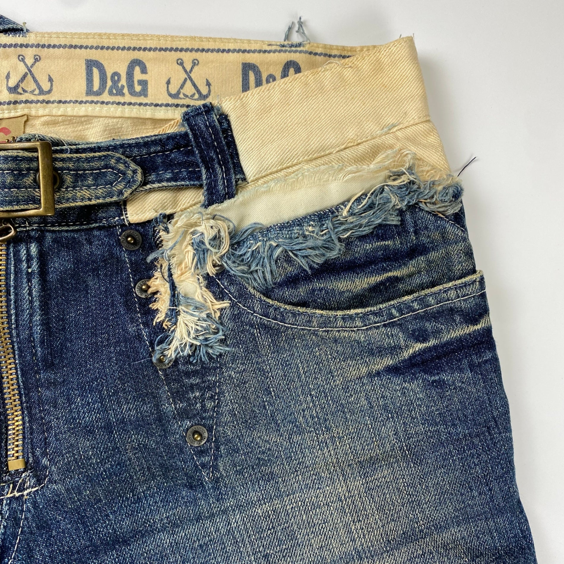 【00sスペシャル】 D&G  DOLCE&GABBANA / ギミック ダブルウエスト デニムパンツ ベルト グランジ Y2K SIZE:W84cm