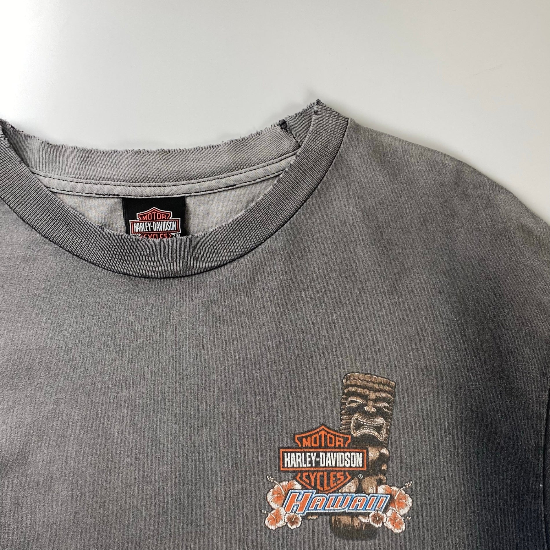8-90s OLD HARLEY DAVIDSON ハーレーダビッドソン / フェード 両面プリント ヴィンテージ Tシャツ 鬼フェード 襤褸 SIZE：L