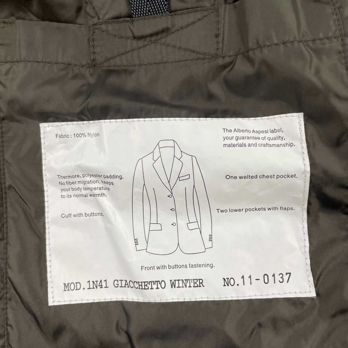 ASPESI / インサレーションジャケット 参考定価：100,000程度 SIZE：M