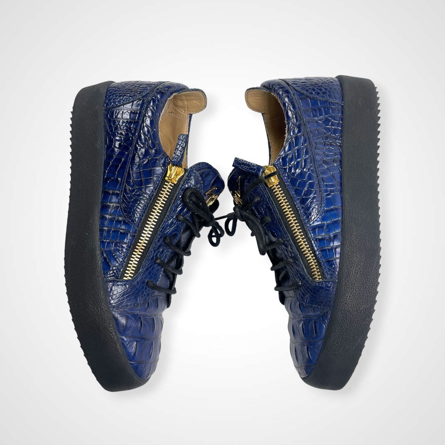 GIUSEPPE ZANOTTI ジュゼッペ ザノッティ / クロコ型押しスニーカー ネイビー 美品 参考定価：90,000程度 SIZE:43