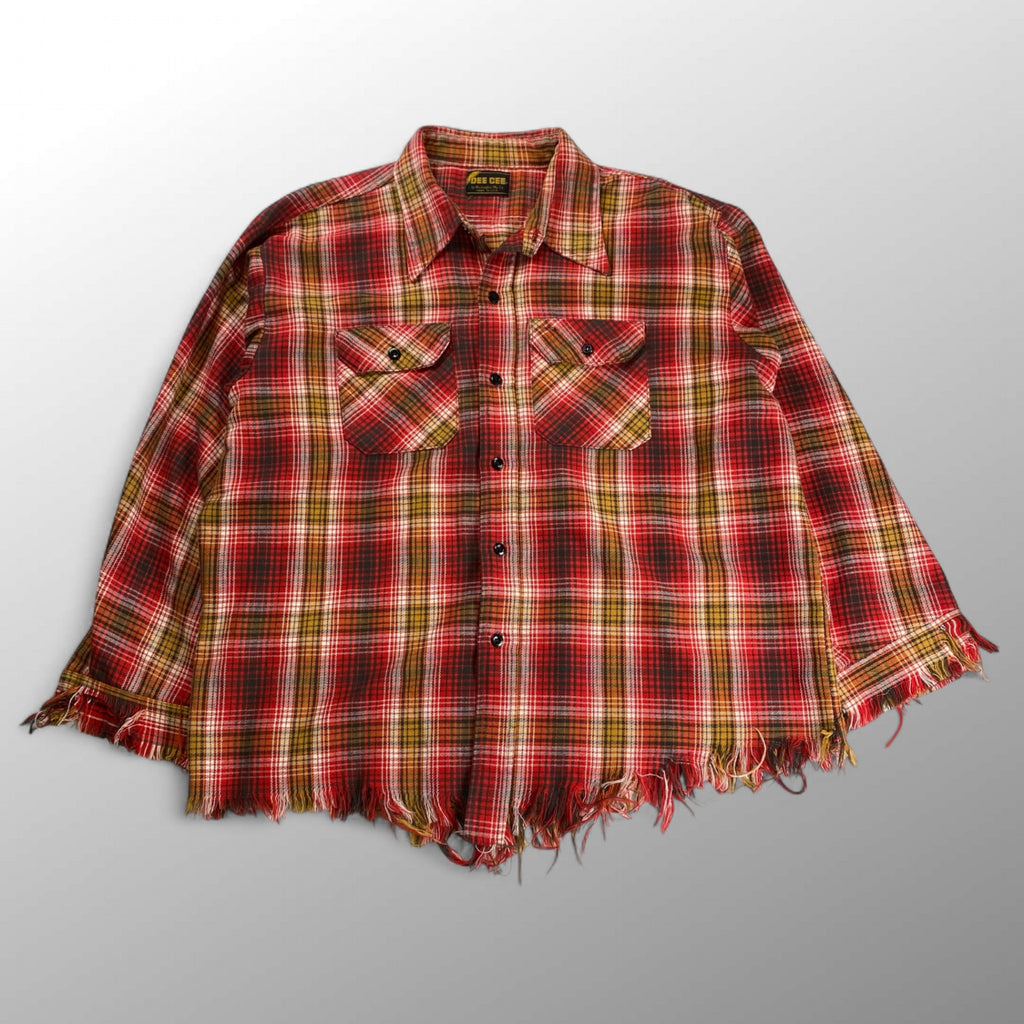 70s VINTAGE WASHINGTON DEE CEE ワシントンディーシー / ヴィンテージフリンジチェックシャツ USA製 SIZE:L程度