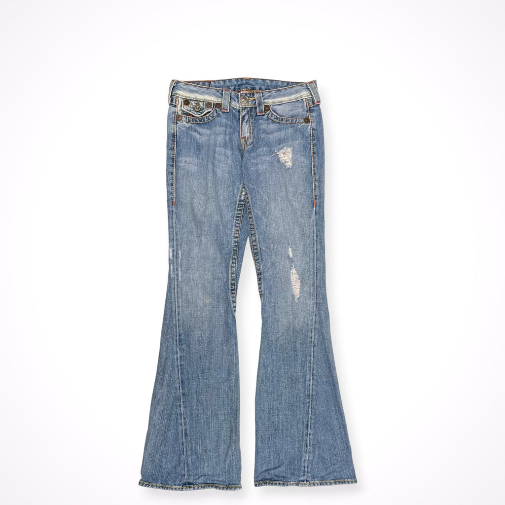 TRUE RELIGION / USA製 JOEY BIG T ダメージ加工フレアデニムパンツ SIZE:28