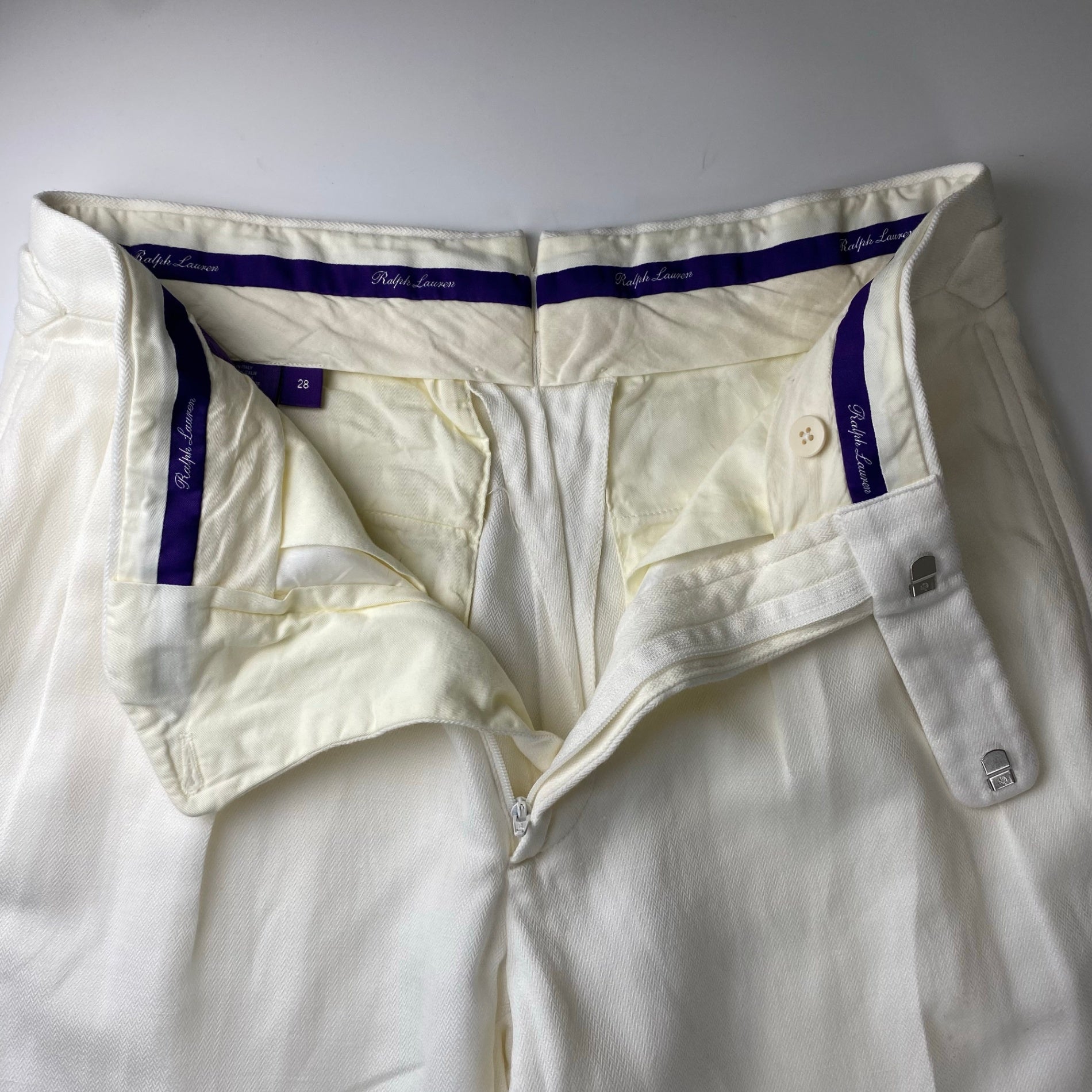 Ralph Lauren Purple Label ラルフローレン パープルレーベル / 2タック ヘリンボーン スラックス MADE IN ITALY コットン×リネン SIZE：W28