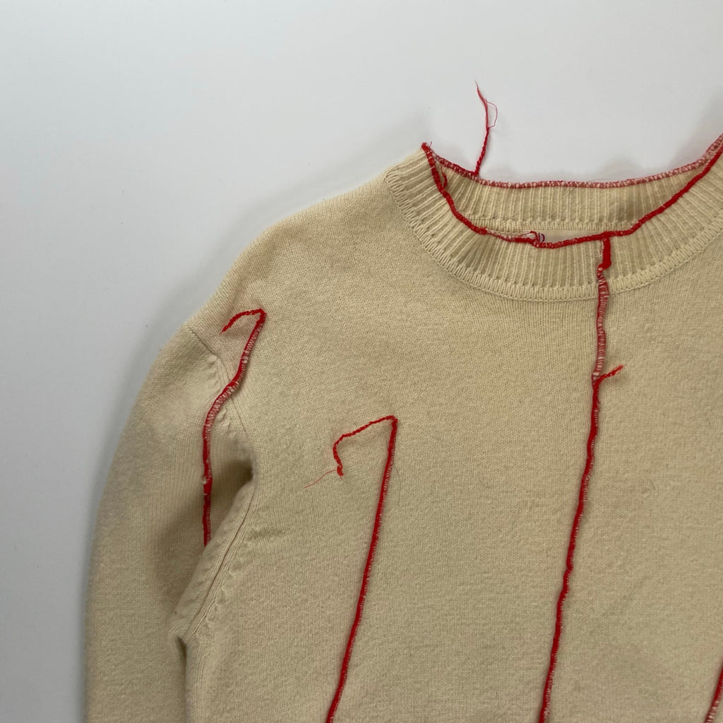papas パパス /VINTAGE シームデザインラムウールニット オフホワイト×レッド SIZE：FREE