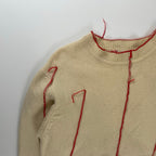 papas パパス /VINTAGE シームデザインラムウールニット オフホワイト×レッド SIZE：FREE