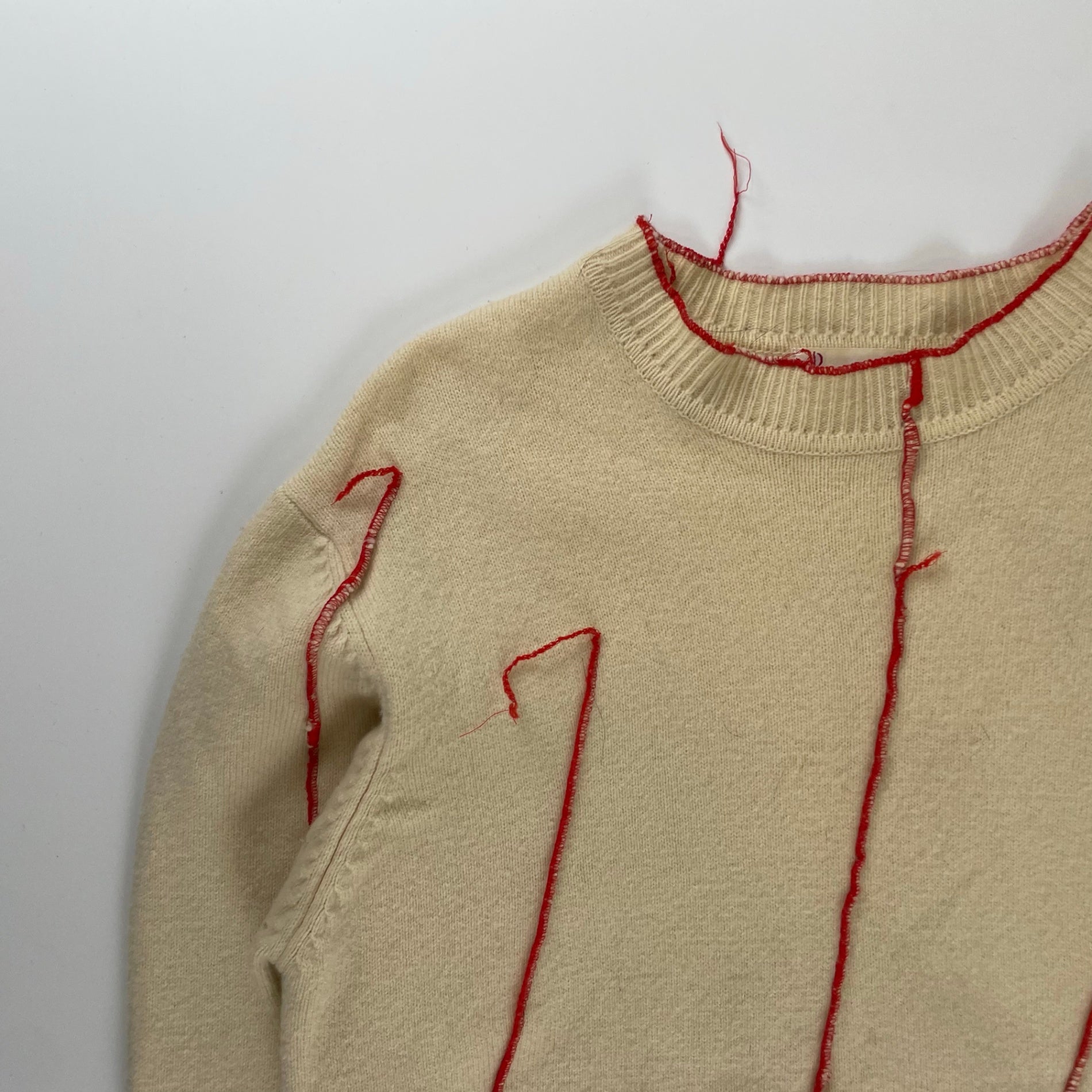 papas パパス /VINTAGE シームデザインラムウールニット オフホワイト×レッド SIZE：FREE