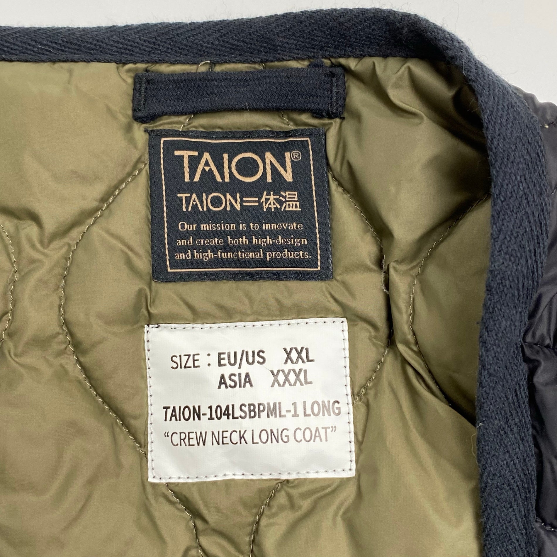 TAION タイオン / ミリタリー オーバーサイズクルーネック ダウンコート ブラック×オリーブ SIZE:XXXL