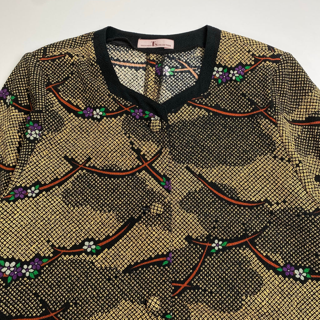 詩仙堂 SHISENDO TS COLLECTION / 金屏風絵 ノーカラーライトコート 長着 ちりめん 参考定価：40,000程度