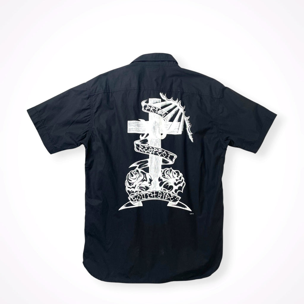 GREASER / バッククロスグラフィック 半袖ワークシャツ 参考定価：12,000程度 SIZE：XL