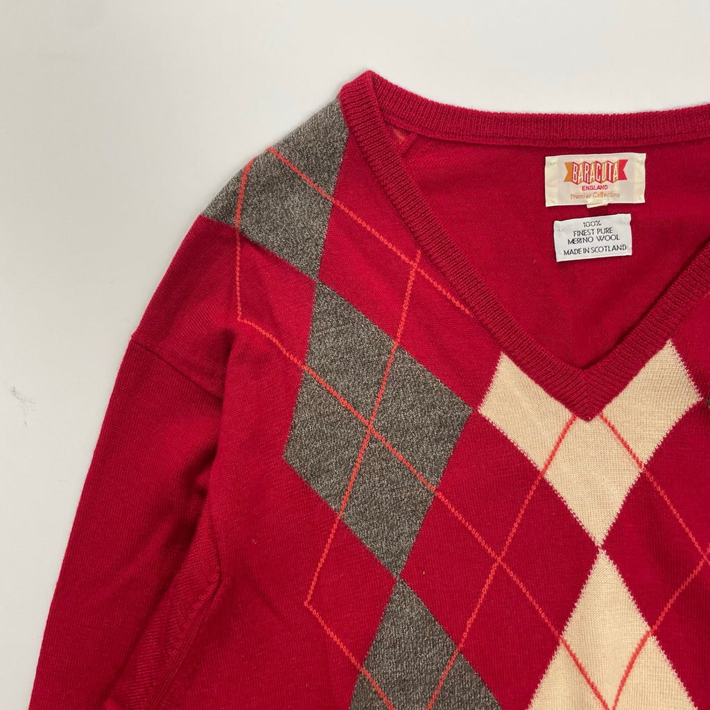 BARACUTA バラクータ / ヴィンテージMERINOアーガイルニット スコットランド製 SIZE:LL