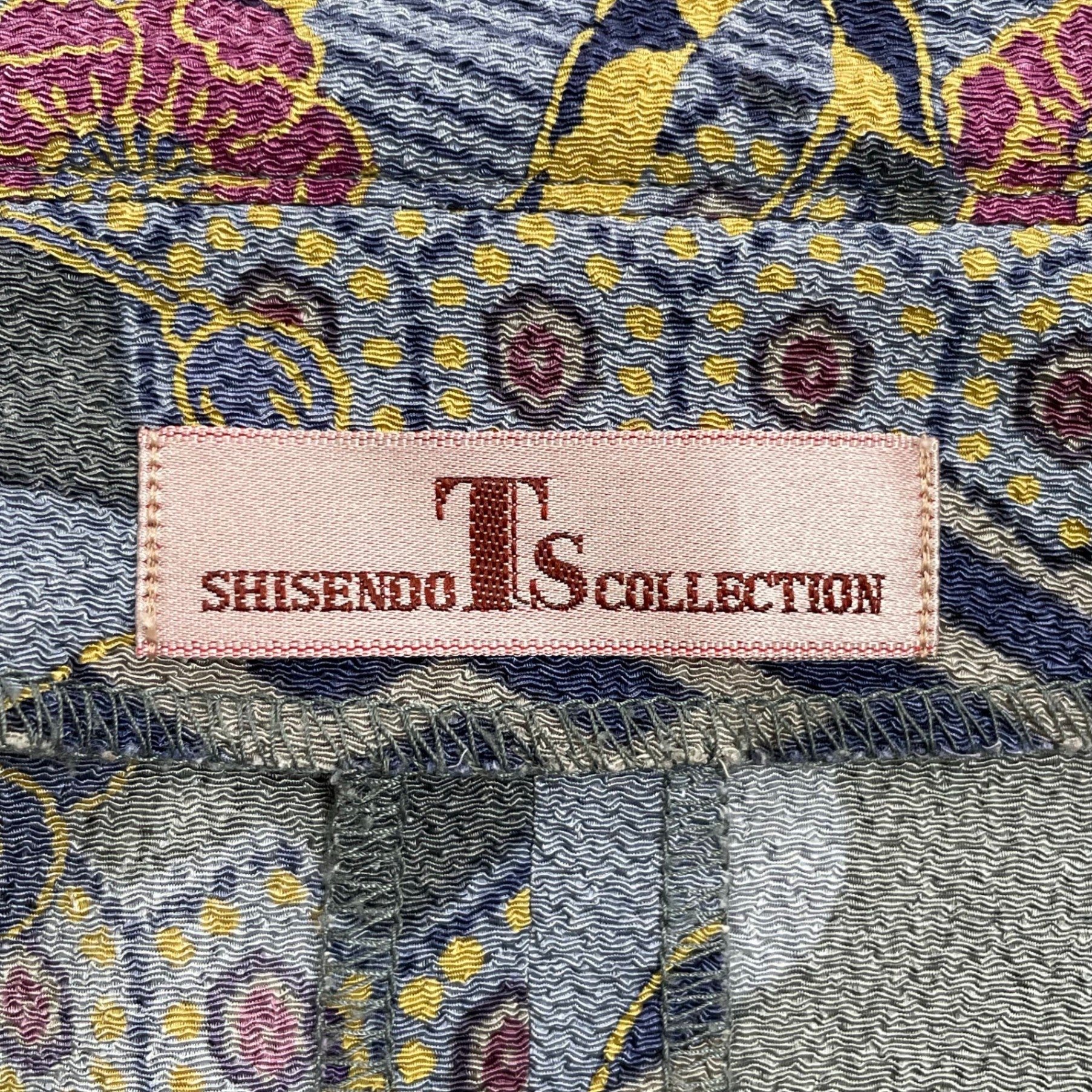 詩仙堂 SHISENDO COLLECTION / ちりめん ノーカラージャケット ブルー 日本製 参考定価：30,000程度 SIZE:FREE