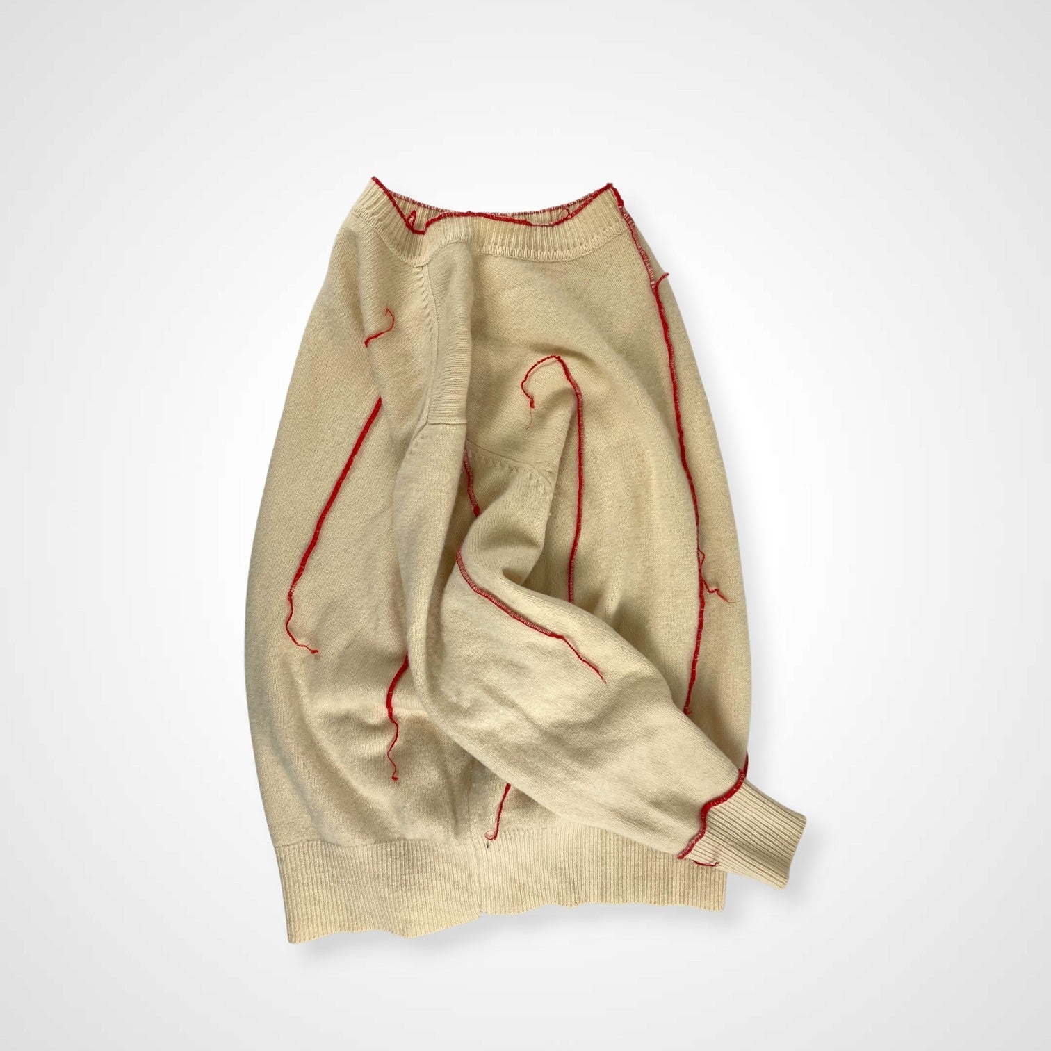 papas パパス /VINTAGE シームデザインラムウールニット オフホワイト×レッド SIZE：FREE