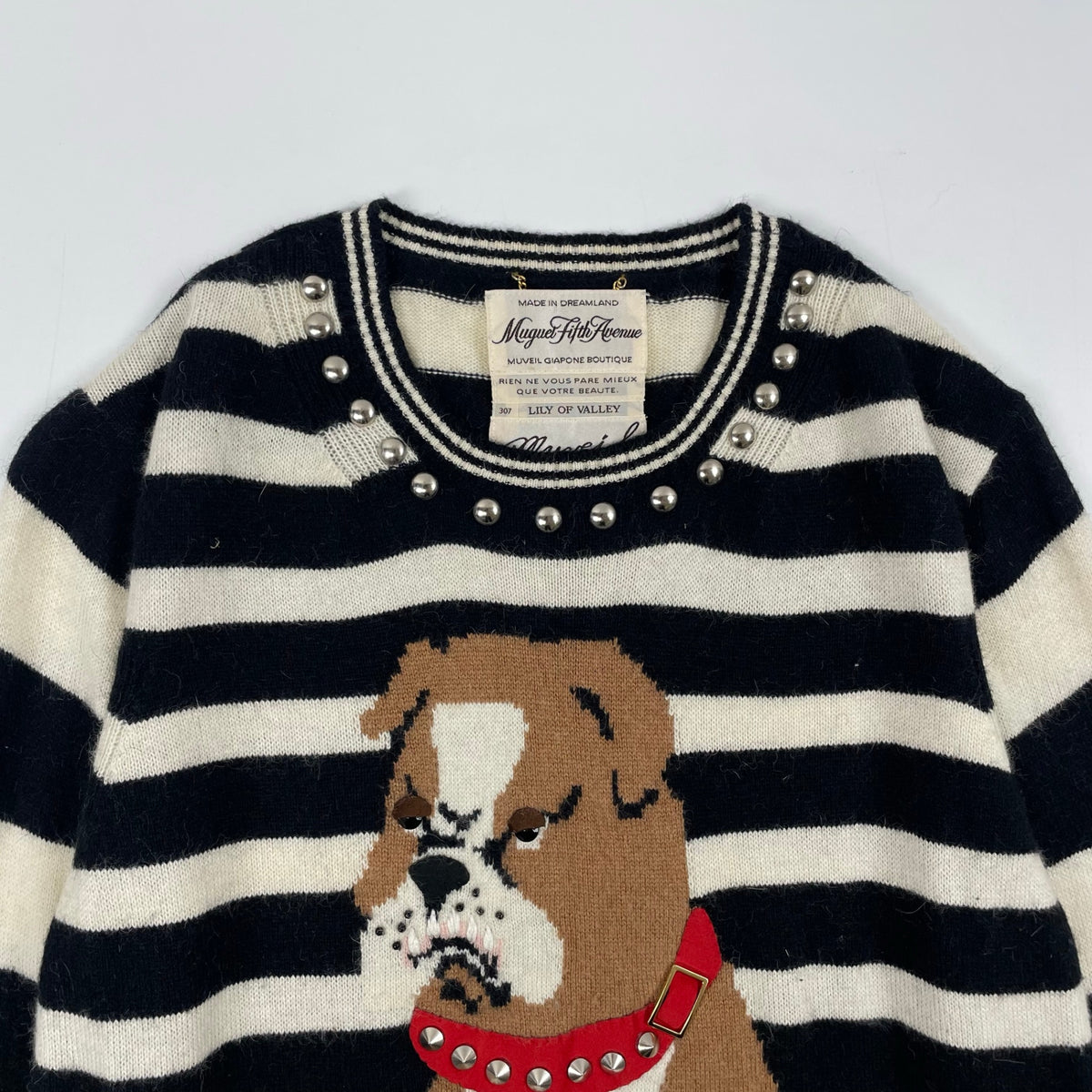 MUVEIL / ブルドッグスタッズニットセーター 参考定価：42,000程度 SIZE:40