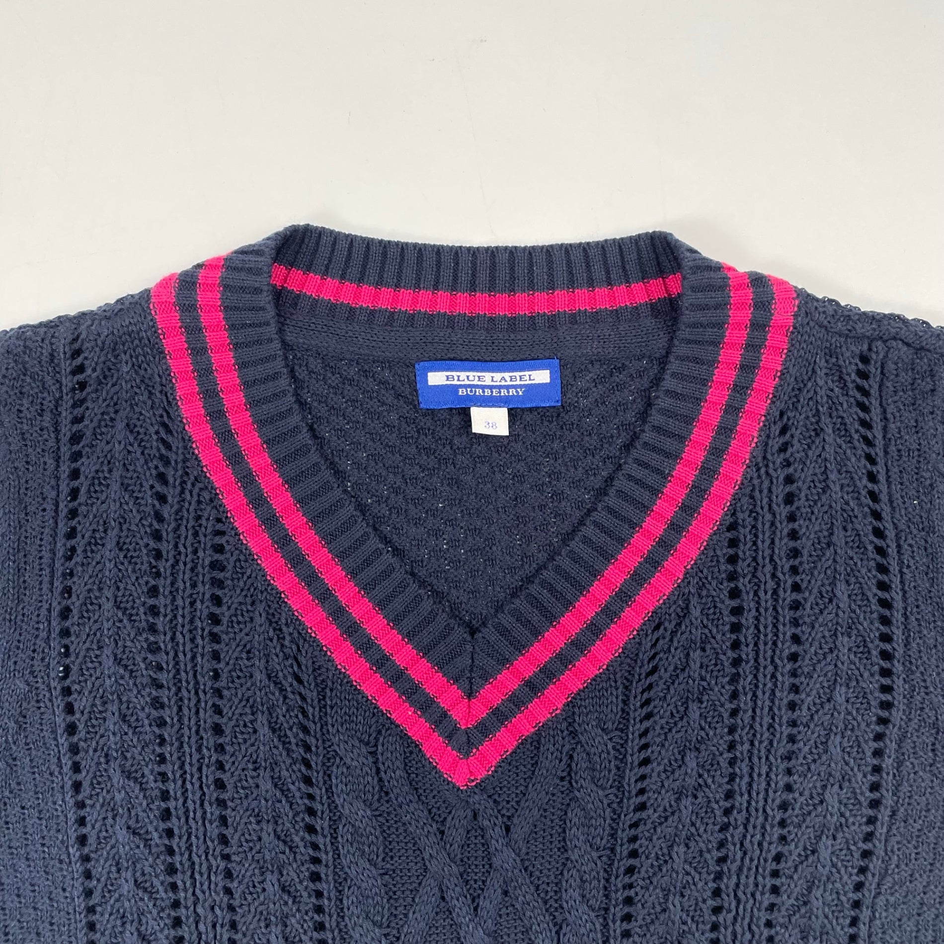 BURBERRY BLUE LABEL / 半袖ケーブルチルデンニット 参考定価：20,000程度 SIZE:38