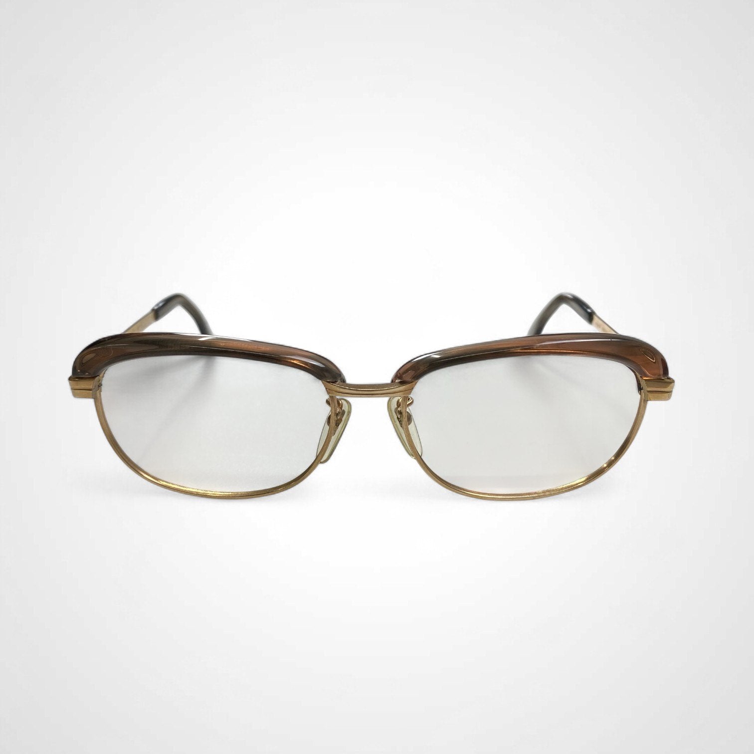 EURO VINTAGE 西ドイツ製 / ヴィンテージ メガネ アイブロウ K10GF ブラウン ゴールド レンズ無