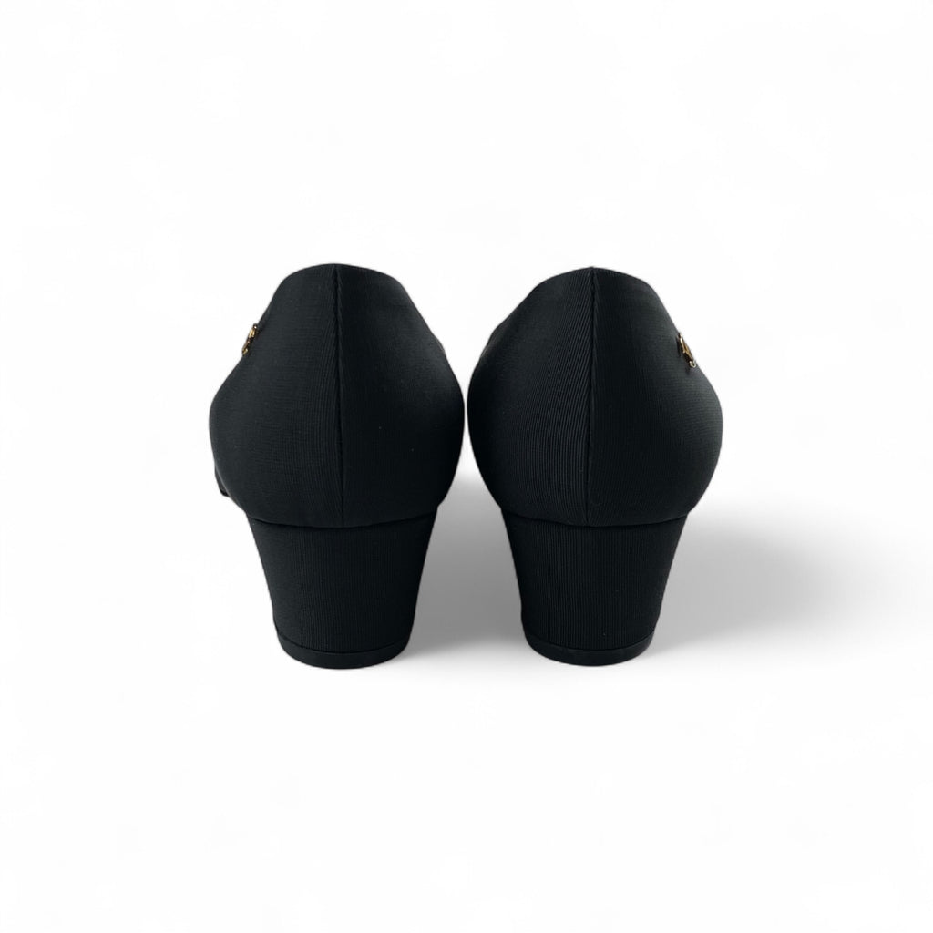 【極美品】 2016年 ラガーフェルド期 CHANEL シャネル / 三連パール×リボン ココマーク パンプス カール・ラガーフェルド期 SIZE:36 1/2 C（約23.5cm）