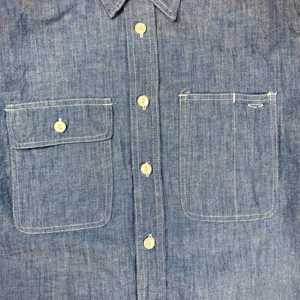 【極美品・タグ付】 KENNETH FIELD ケネスフィールド / CIGAR SHIRT シャンブレー トリプルステッチ チンストラップ マチ付 USA製 SIZE：L