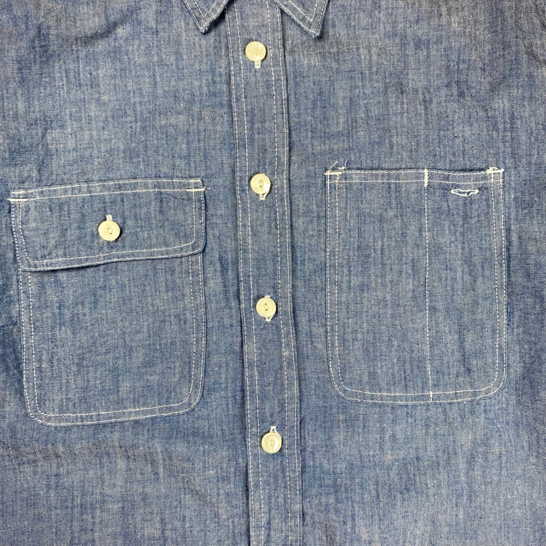 【極美品・タグ付】 KENNETH FIELD ケネスフィールド / CIGAR SHIRT シャンブレー トリプルステッチ チンストラップ マチ付 USA製 SIZE：L