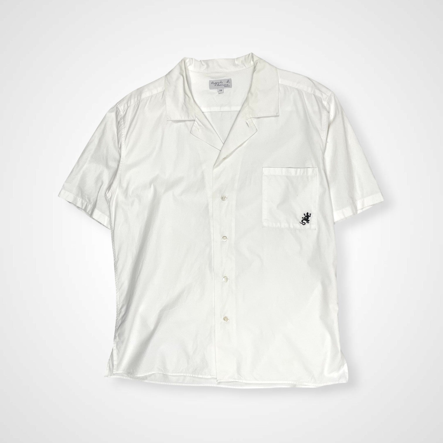 agnes b homme アニエスベー オム / レザール刺繍オープンカラーシャツ ホワイト 参考定価：25,000程度 SIZE：36