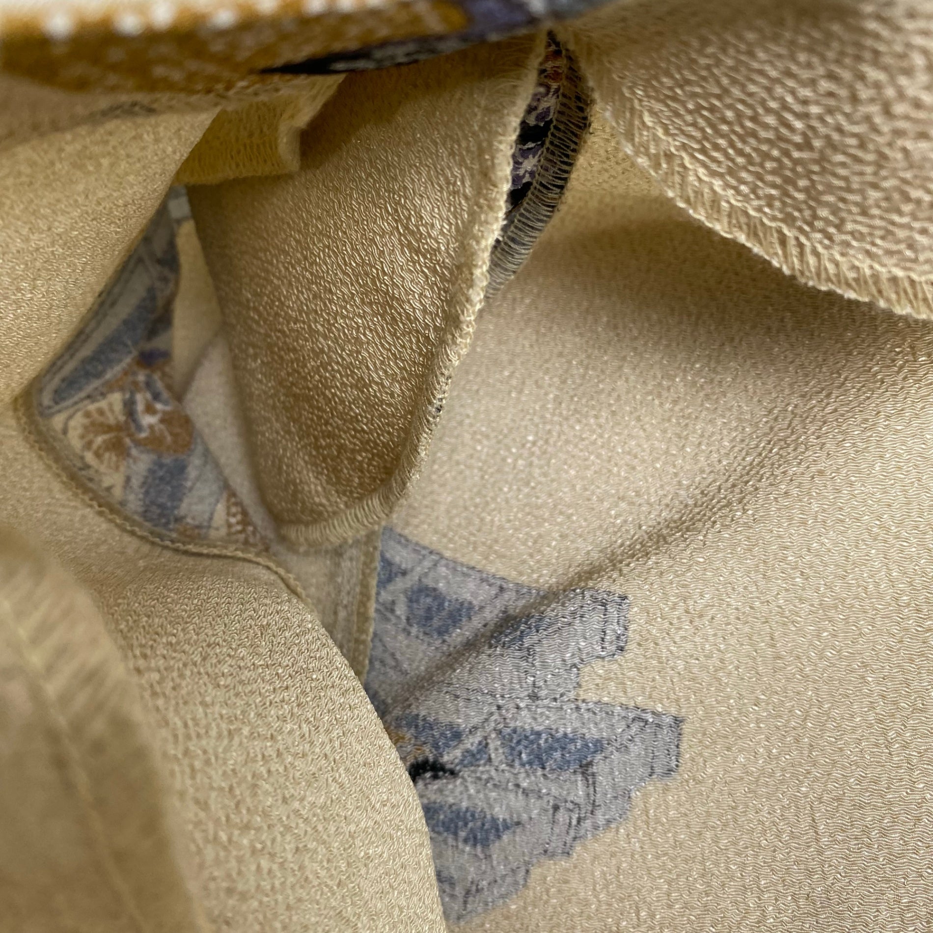 詩仙堂 BY HITOSHI TAMURA / 日本画 舟柄 ちりめん ワンピース くるみボタン 日本製 参考定価：35,000程度