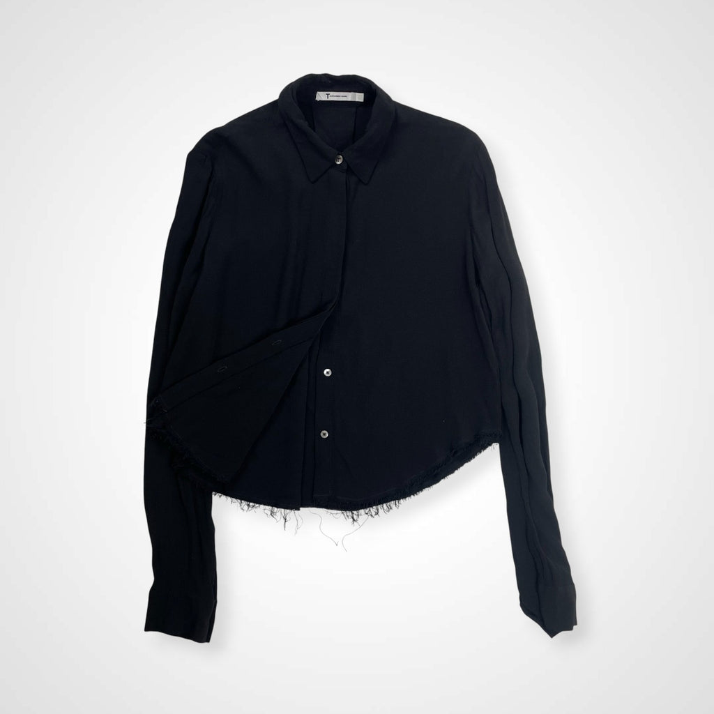 T by ALEXANDER WANG アレキサンダーワン / クロップドシャツ レーヨンギャバ ブラック  参考定価：35,000程度 SIZE:0