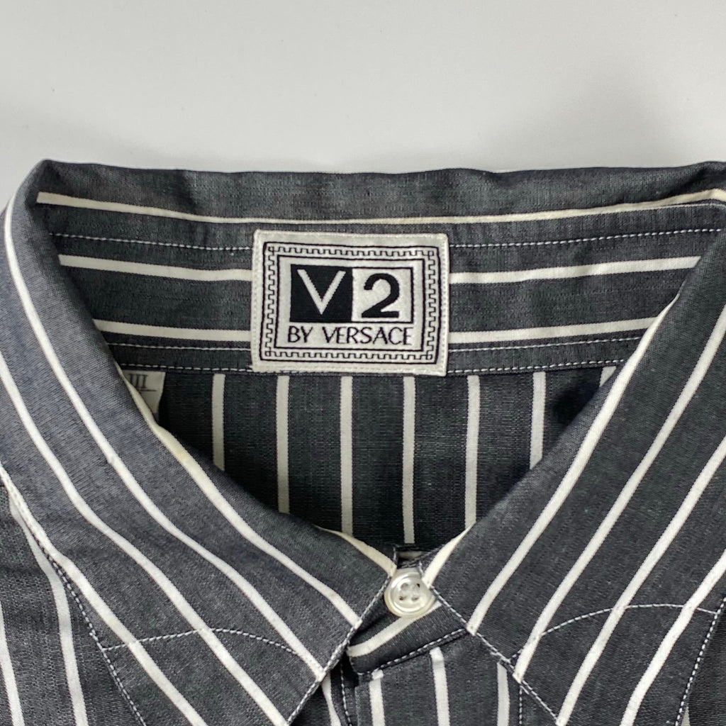 V2 BY VERSACE ベルサーチ ベルサーチェ ヴィンテージ / ストライプ シャツ ボタンダウン ビッグシルエット SIZE：M（XL程度）