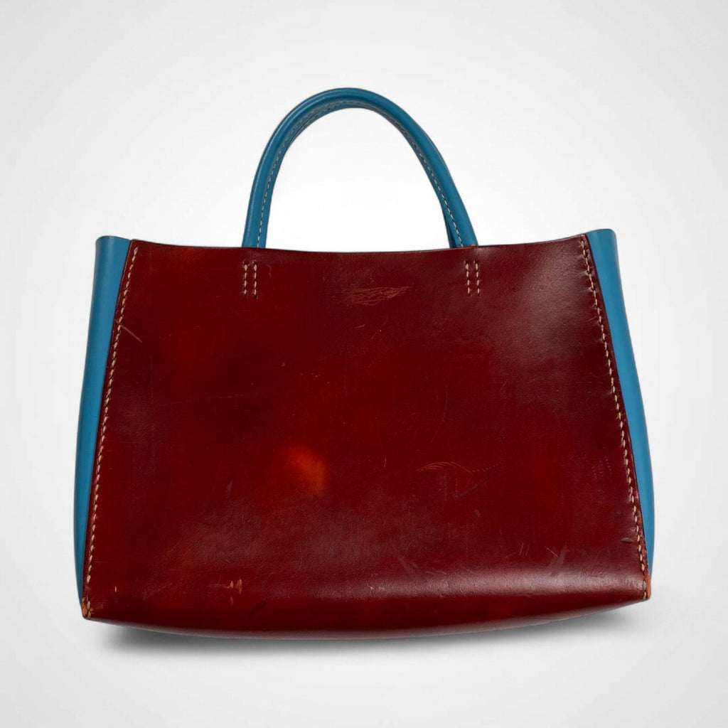 レザークラフト / レザーハンドバッグ バーガンディ×ターコイズブルー
