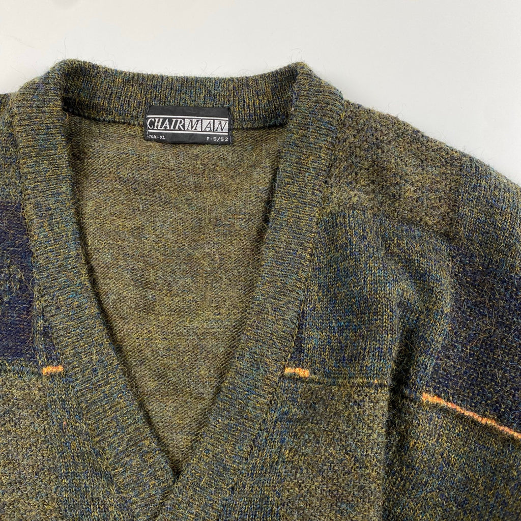 【VINTAGE】 CHAIRMAN チェアマン / フランス製生地 ブロックチェックヴィンテージカーディガン SIZE:XL