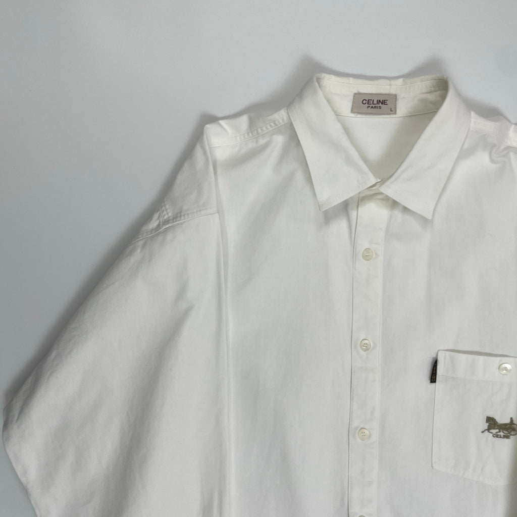 CELINE セリーヌ / 馬車刺繍ヴィンテージコットンシャツ ホワイト SIZE:L