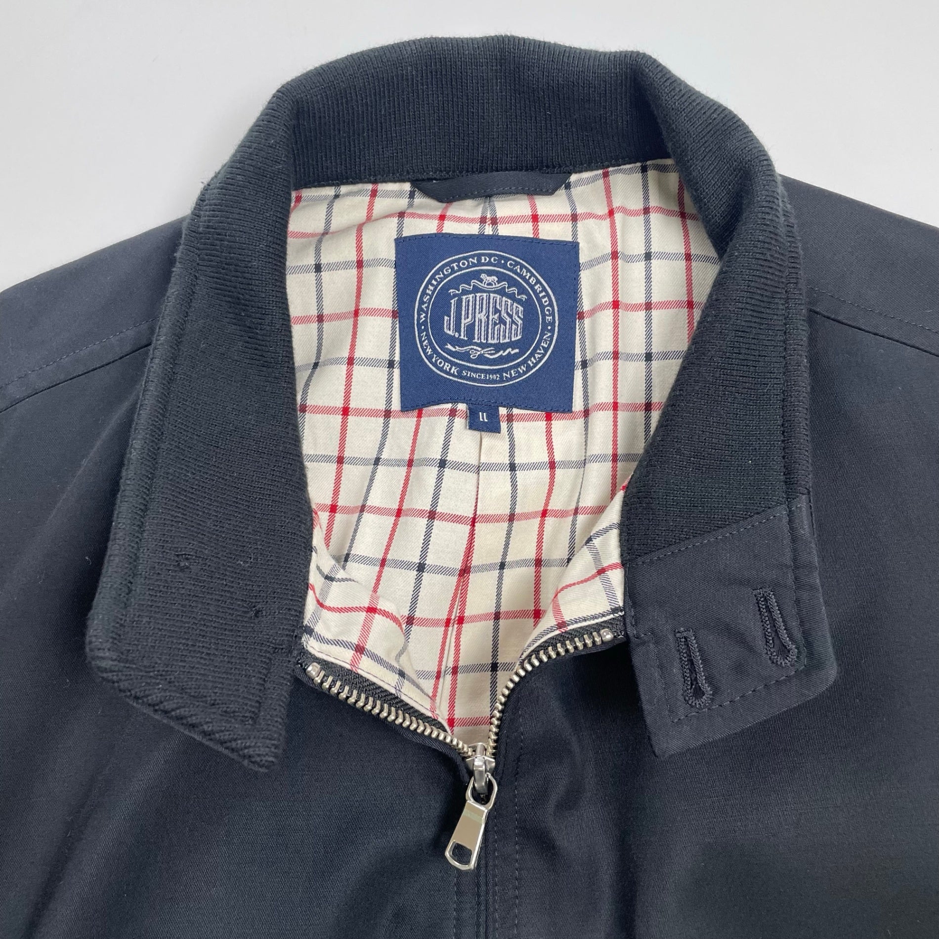 J.PRESS ジェイプレス / G-9TYPE コットンキュプラ ハリントンジャケット ネイビー×ホワイト 極美品 参考定価：50,000程度 SIZE:LL