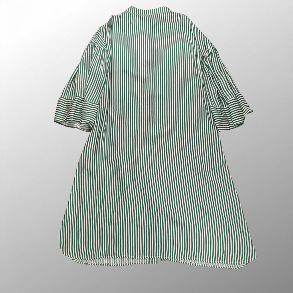 Giovanna Nicolai ジョバンナ ニコライ / ストライプフレアスリーブワンピース ホワイト×グリーン 参考定価：80,000程度 SIZE:40