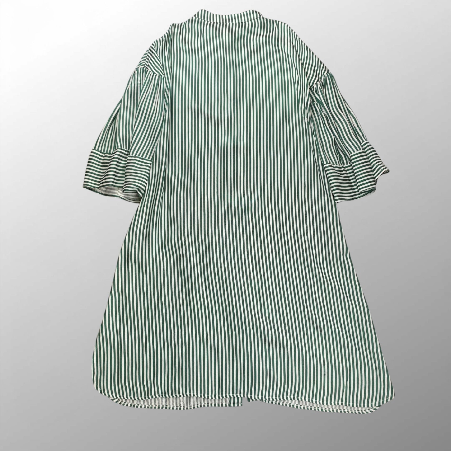 Giovanna Nicolai ジョバンナ ニコライ / ストライプフレアスリーブワンピース ホワイト×グリーン 参考定価：80,000程度 SIZE:40