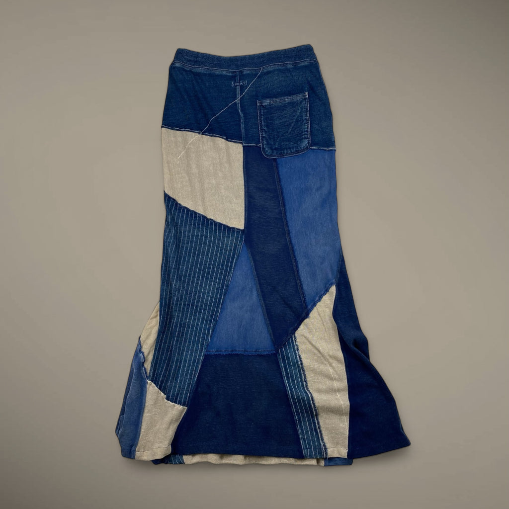 KAPITAL キャピタル / パッチワーク インディゴ タイト ロングスカート コットン リネン SIZE:XS