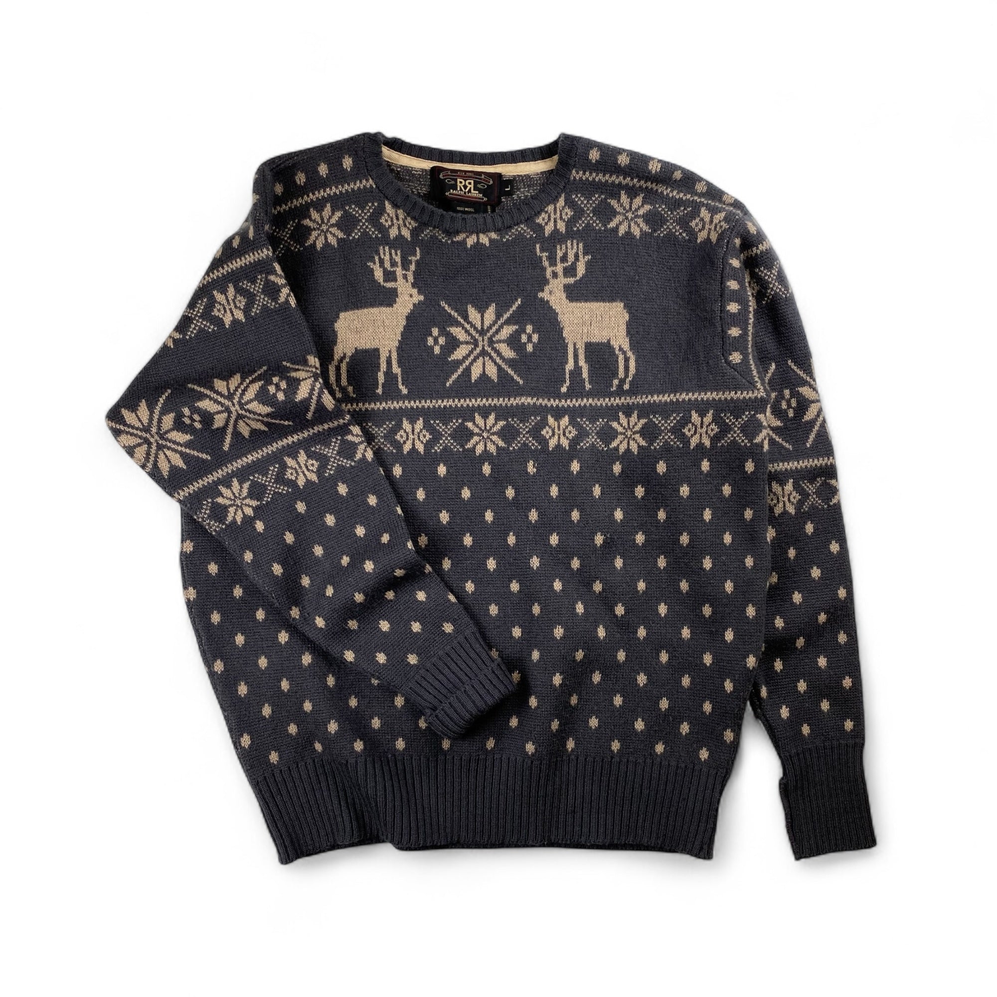 VINTAGE 赤三ツ星 RRL ダブルアールエル / ノルディック セーター ニット トナカイ SIZE：L