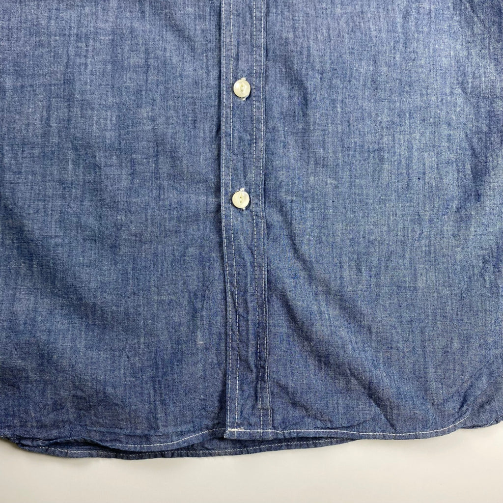 【極美品・タグ付】 KENNETH FIELD ケネスフィールド / CIGAR SHIRT シャンブレー トリプルステッチ チンストラップ マチ付 USA製 SIZE：L