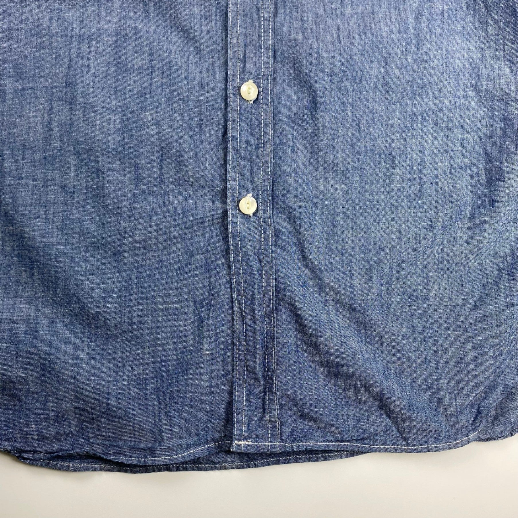 【極美品・タグ付】 KENNETH FIELD ケネスフィールド / CIGAR SHIRT シャンブレー トリプルステッチ チンストラップ マチ付 USA製 SIZE：L