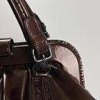 GIORGIO ARMANI ジョルジオ アルマーニ / パテントレザー ギャザードハンドバッグ がま口 YGW559 ブロンズ