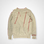 papas パパス /VINTAGE シームデザインラムウールニット オフホワイト×レッド SIZE：FREE