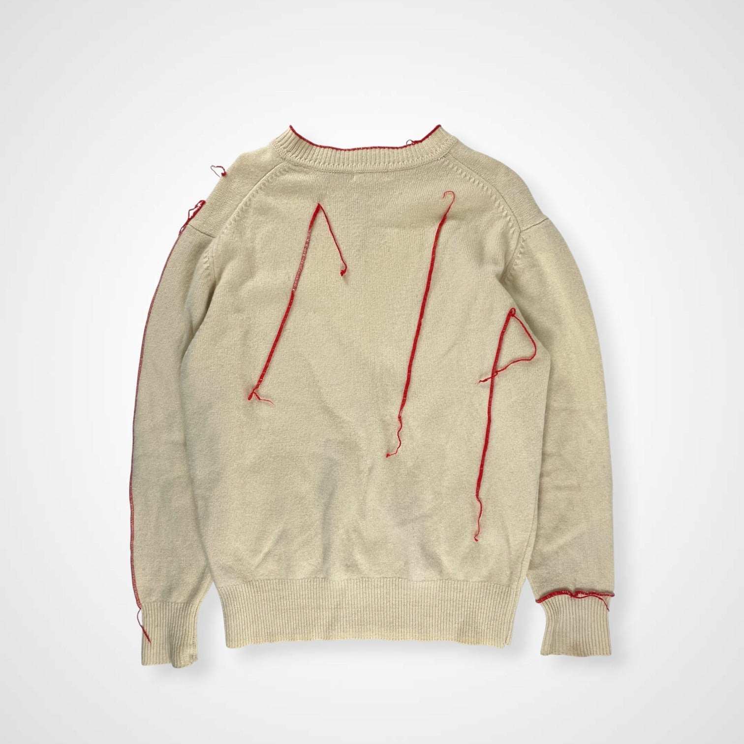 papas パパス /VINTAGE シームデザインラムウールニット オフホワイト×レッド SIZE：FREE