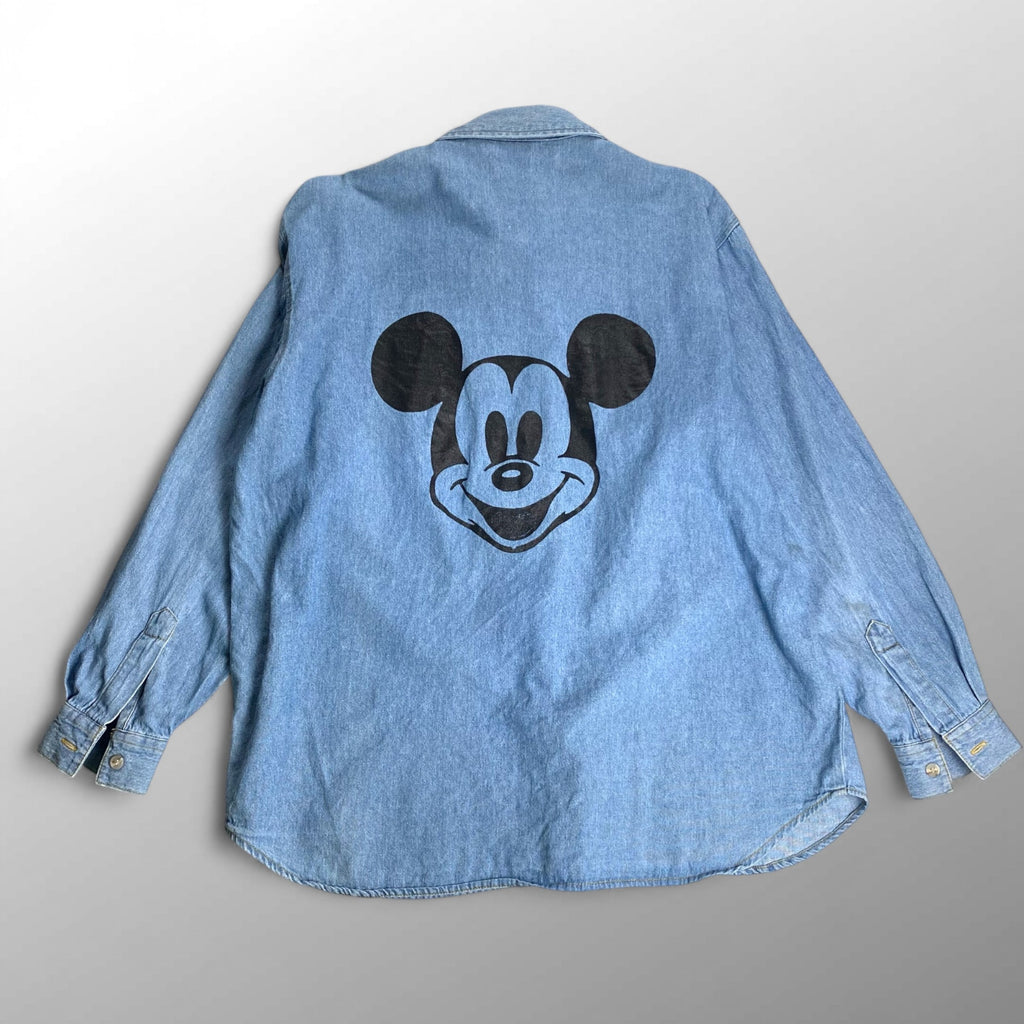 90年代 MICKEY UNLIMITED ディズニー ミッキー / ミッキープリント デニムシャツ ユニセックス SIZE：L