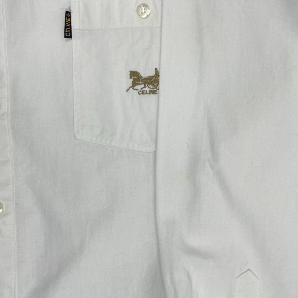 CELINE セリーヌ / 馬車刺繍ヴィンテージコットンシャツ ホワイト SIZE:L