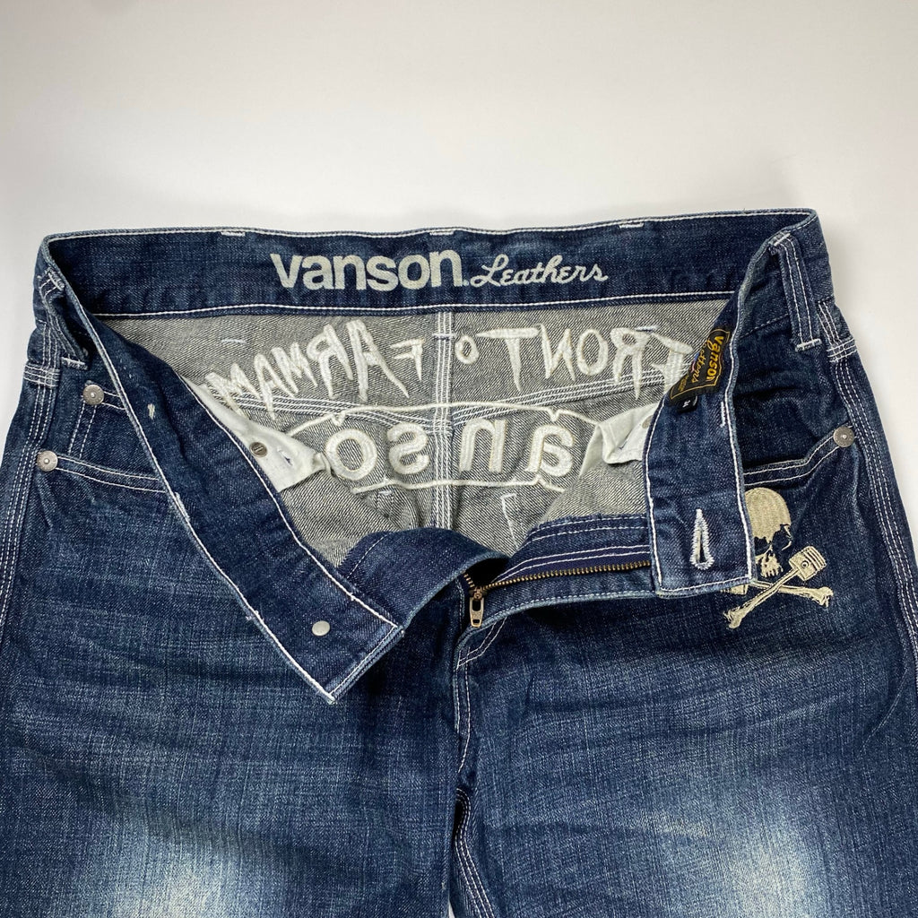 vanson × 「クローズ」武装戦線 / スカル刺繍デニムパンツ インディゴ THE FRONT OF ARMAMENT SIZE：W34