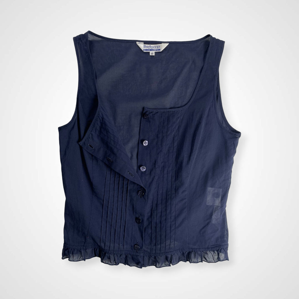 VINTAGE Burberry バーバリー Burberrys バーバリーズ / ノースリーブ タックプリーツブラウス ネイビー SIZE:38